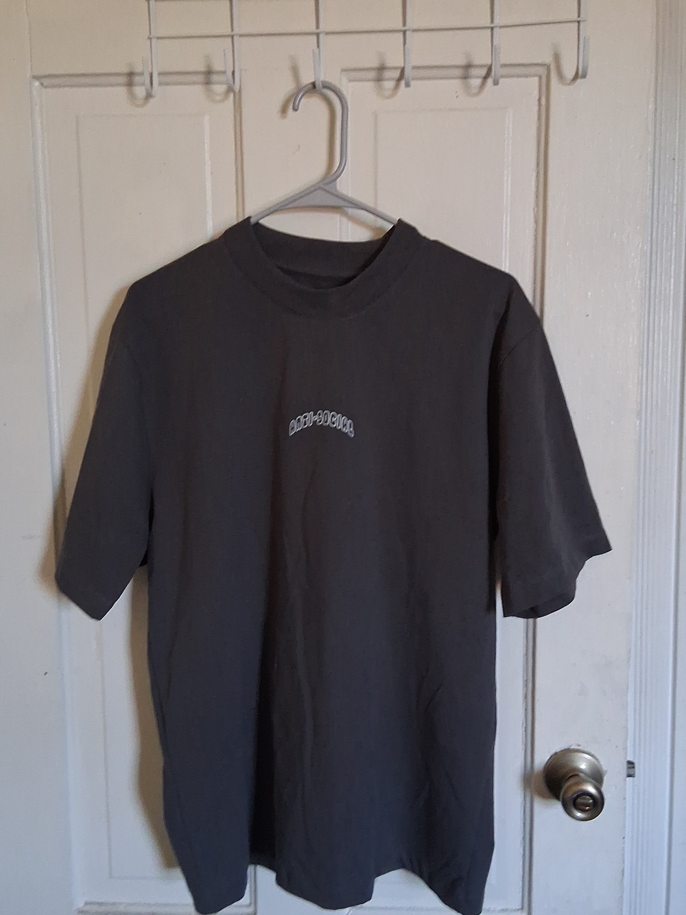 Charcoal Gray Crewneck Tee with Subtle Tag Detail